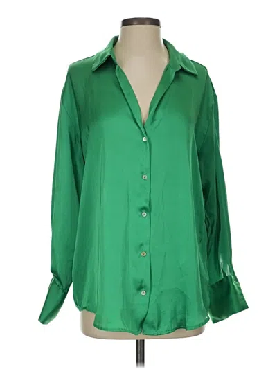 Pre-owned Zara Long Sleeve Blouse In Green
