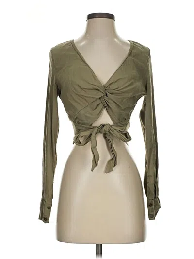 Pre-owned Zara Long Sleeve Blouse In Green