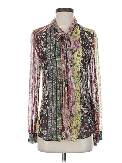 Pre-owned Zara Long Sleeve Blouse In Green