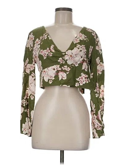 Pre-owned Zara Long Sleeve Blouse In Green