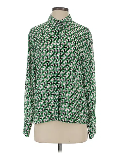 Pre-owned Zara Long Sleeve Blouse In Green