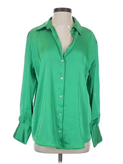 Pre-owned Zara Long Sleeve Blouse In Green