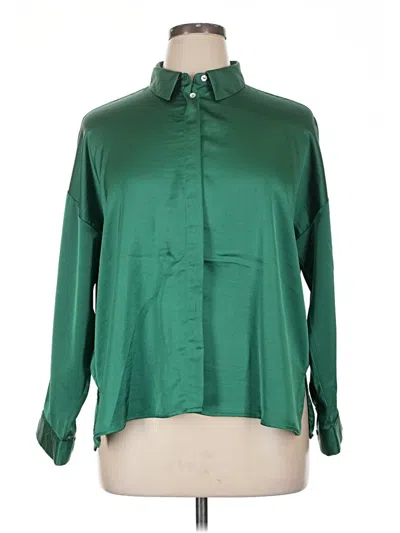 Pre-owned Zara Long Sleeve Blouse In Green