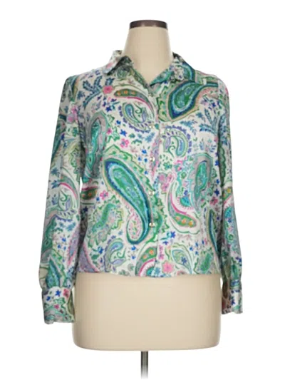 Pre-owned Zara Long Sleeve Blouse In Green