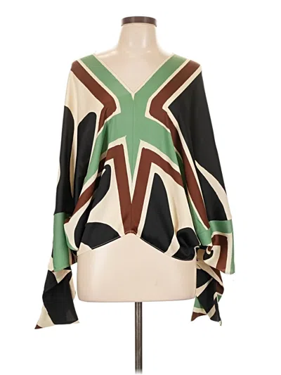 Pre-owned Zara Long Sleeve Blouse In Green