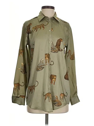Pre-owned Zara Long Sleeve Blouse In Green