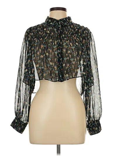 Pre-owned Zara Long Sleeve Blouse In Green