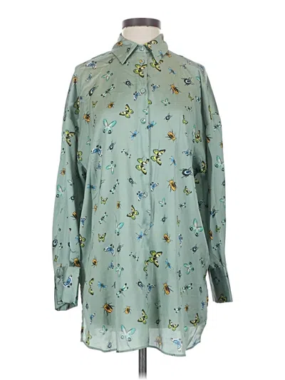 Pre-owned Zara Long Sleeve Blouse In Green