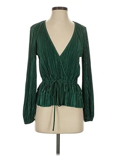Pre-owned Zara Long Sleeve Blouse In Green