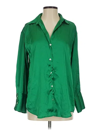 Pre-owned Zara Long Sleeve Blouse In Green