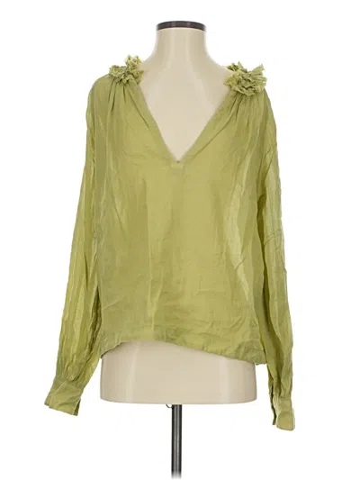 Pre-owned Zara Long Sleeve Blouse In Green