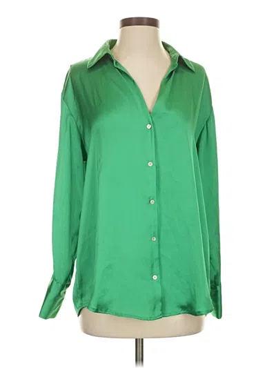 Pre-owned Zara Long Sleeve Blouse In Green