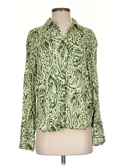 Pre-owned Zara Long Sleeve Blouse In Green