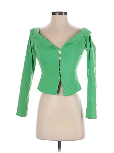 Pre-owned Zara Long Sleeve Blouse In Green