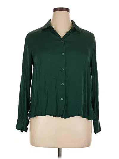 Pre-owned Zara Long Sleeve Blouse In Green