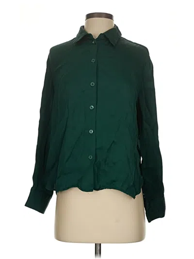 Pre-owned Zara Long Sleeve Blouse In Green