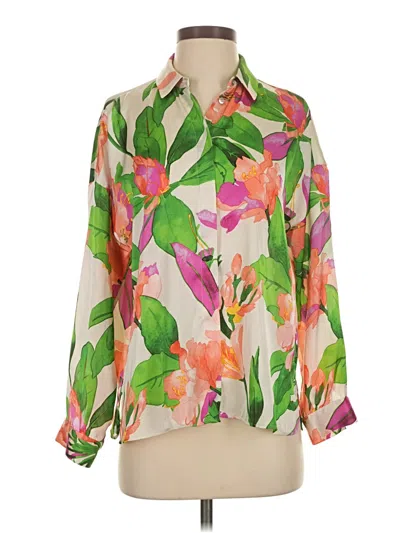 Pre-owned Zara Long Sleeve Blouse In Green