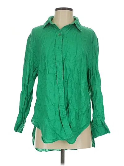 Pre-owned Zara Long Sleeve Blouse In Green