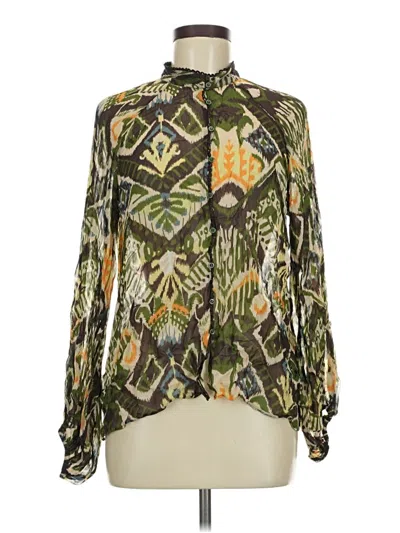 Pre-owned Zara Long Sleeve Blouse In Green