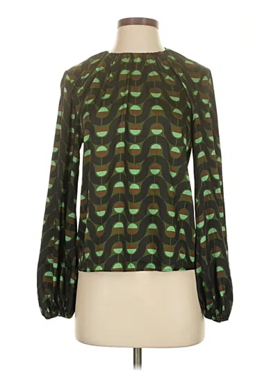 Pre-owned Zara Long Sleeve Blouse In Green