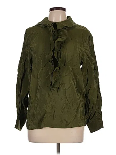 Pre-owned Zara Long Sleeve Blouse In Green