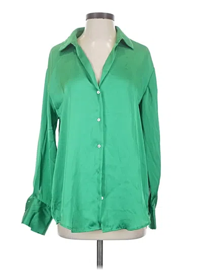 Pre-owned Zara Long Sleeve Blouse In Green