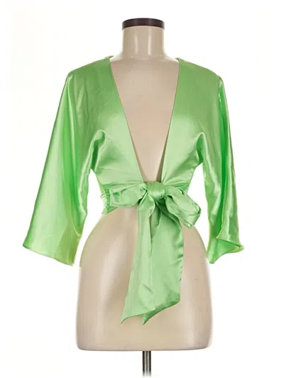 Pre-owned Zara Long Sleeve Blouse In Green