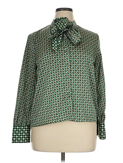 Pre-owned Zara Long Sleeve Blouse In Green