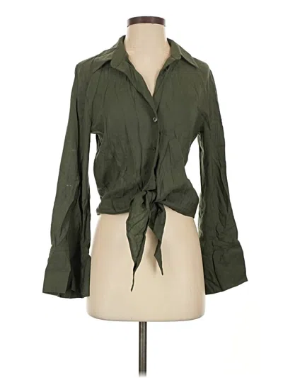 Pre-owned Zara Long Sleeve Blouse In Green