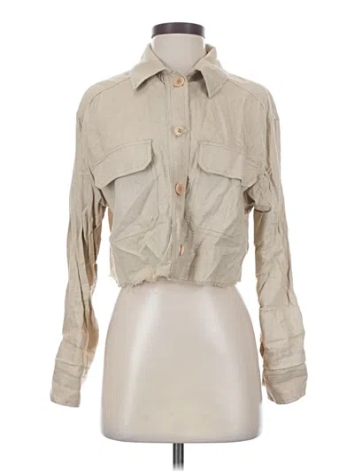 Pre-owned Zara Long Sleeve Blouse In Tan