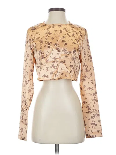 Pre-owned Zara Long Sleeve Blouse In Tan