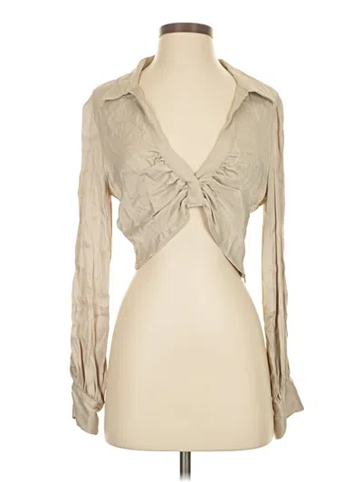 Pre-owned Zara Long Sleeve Blouse In Tan