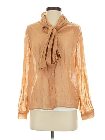 Pre-owned Zara Long Sleeve Blouse In Tan