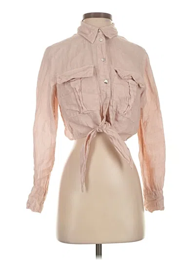 Pre-owned Zara Long Sleeve Blouse In Tan