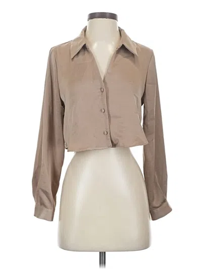 Pre-owned Zara Long Sleeve Blouse In Tan