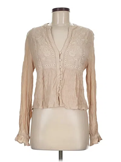 Pre-owned Zara Long Sleeve Blouse In Tan