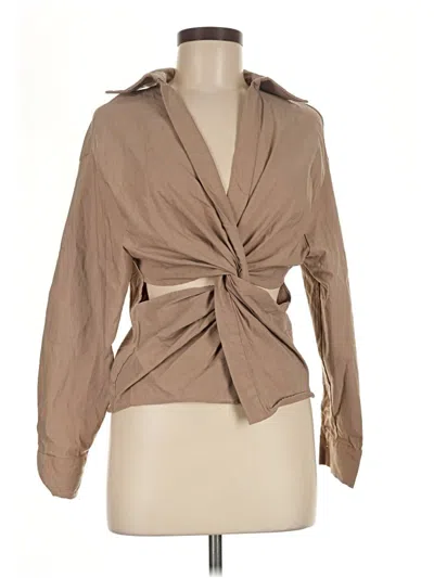 Pre-owned Zara Long Sleeve Blouse In Tan