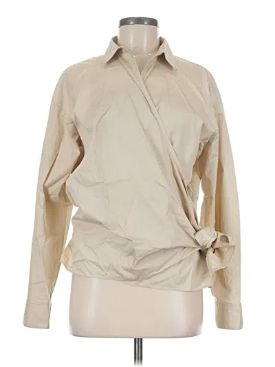 Pre-owned Zara Long Sleeve Blouse In Tan