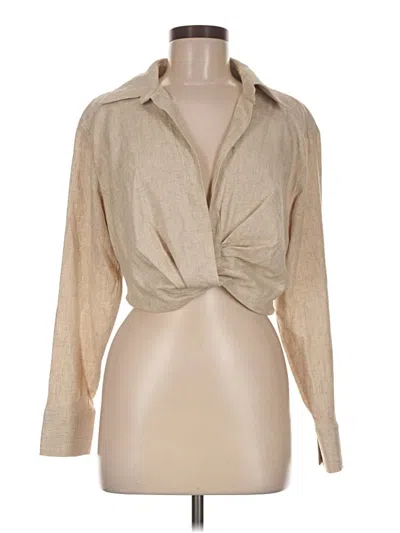 Pre-owned Zara Long Sleeve Blouse In Tan