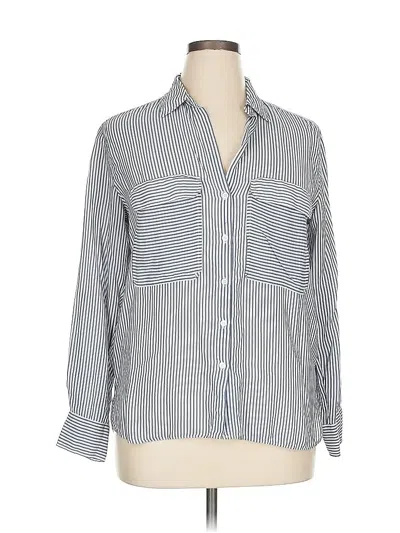 Pre-owned Zara Long Sleeve Button Down Shirt In Blue