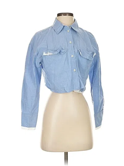 Pre-owned Zara Long Sleeve Button Down Shirt In Blue