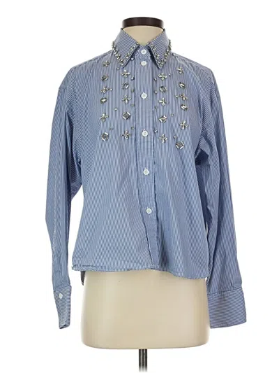 Pre-owned Zara Long Sleeve Button Down Shirt In Blue