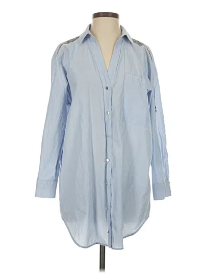 Pre-owned Zara Long Sleeve Button Down Shirt In Blue