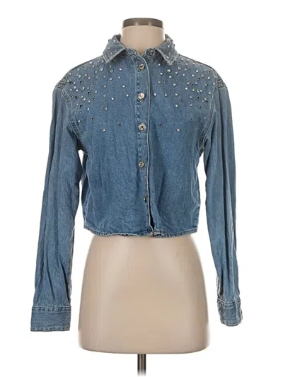 Pre-owned Zara Long Sleeve Button Down Shirt In Blue