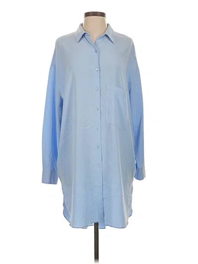 Pre-owned Zara Long Sleeve Button Down Shirt In Blue