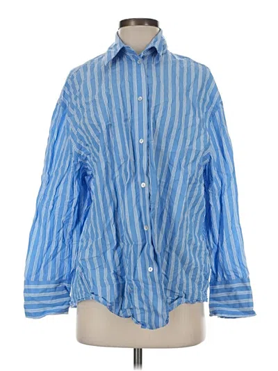 Pre-owned Zara Long Sleeve Button Down Shirt In Blue