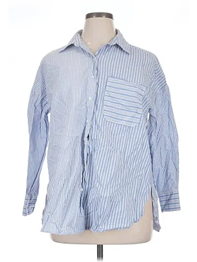 Pre-owned Zara Long Sleeve Button Down Shirt In Blue