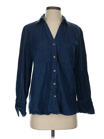 Pre-owned Zara Long Sleeve Button Down Shirt In Blue
