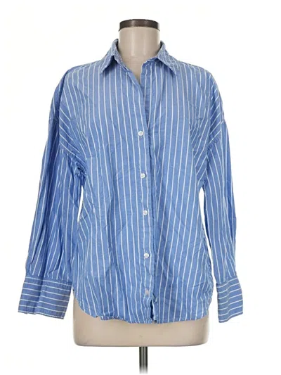 Pre-owned Zara Long Sleeve Button Down Shirt In Blue