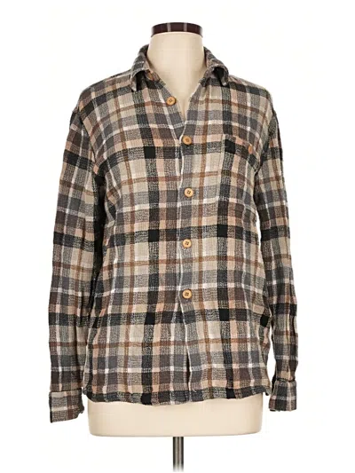 Pre-owned Zara Long Sleeve Button Down Shirt In Brown